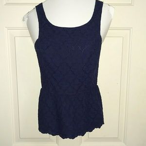 Lily Pulitzer Ashton Navy Eyelet Lace Peplum Top